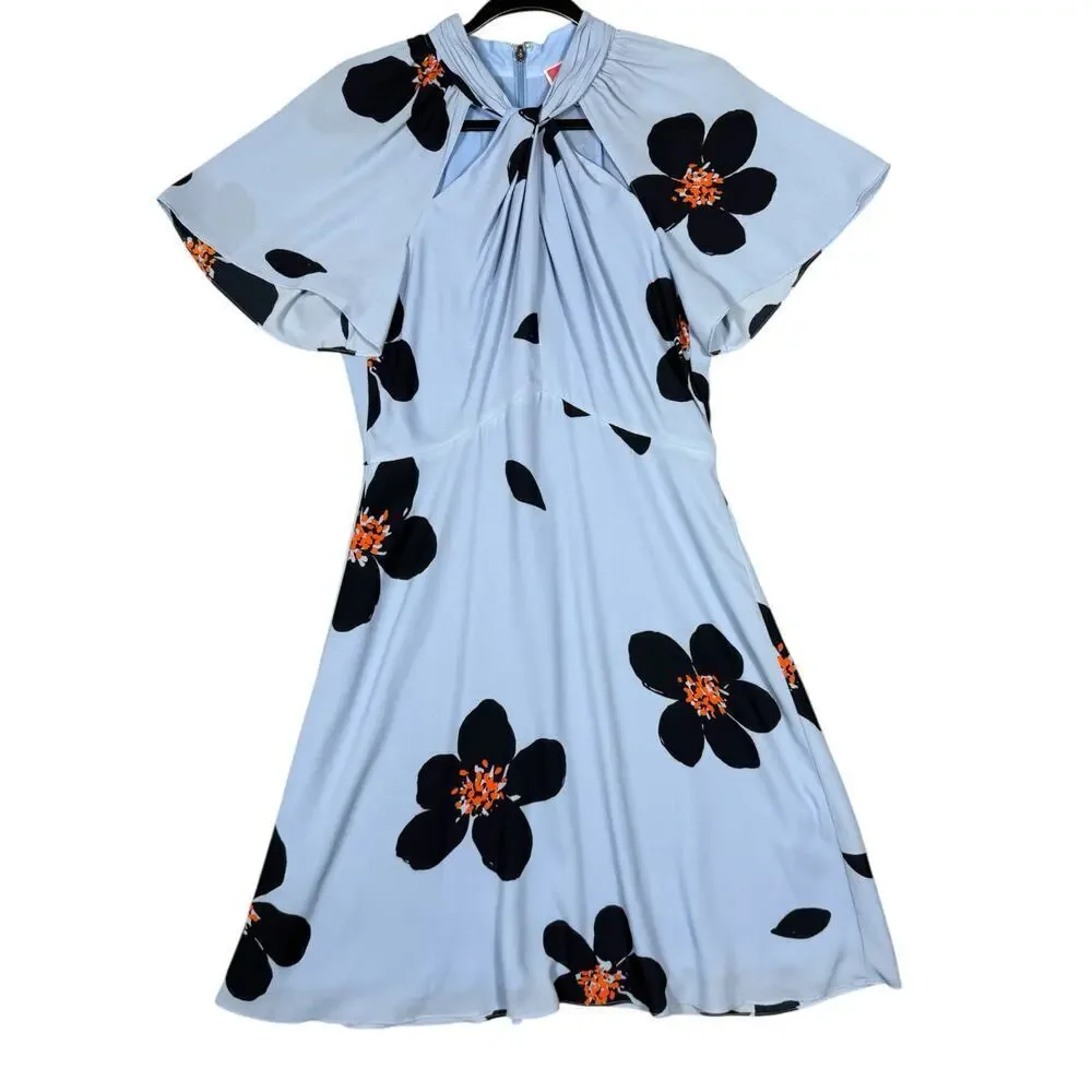 Kate Spade Grand Flora Twist Neck Dress Blue Floral Size 6 - Picture 3 of 6